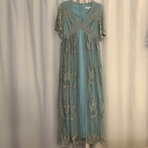 3 for 25! Chic Teal Floral Maxi Bohemian Embroidered Dress‎, medium